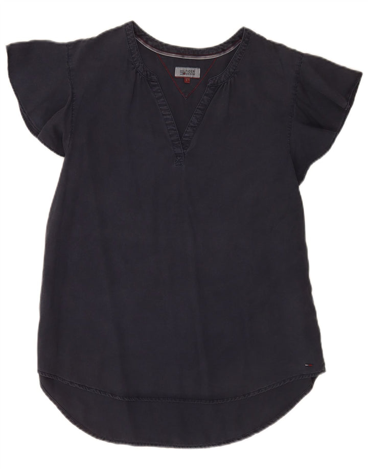 Blusa feminina Tommy Hilfiger UK 14 grande azul marinho Lyocell