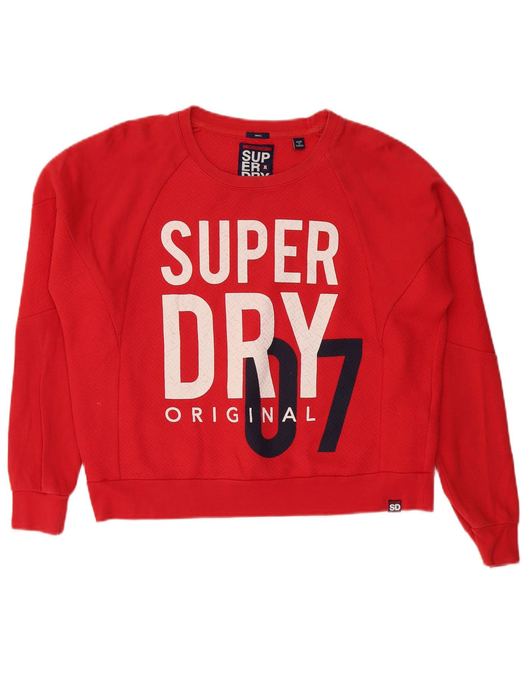 Superdry feminino gráfico oversized moletom jumper UK 10 pequeno algodão azul