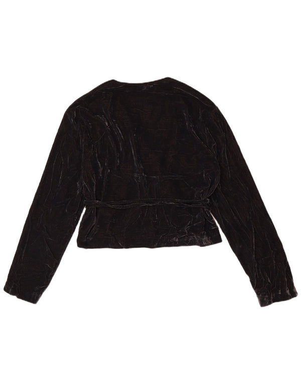 Zara Womens Wrap Velour Cardigan Top Reino Unido 14 Médio Preto Poliéster