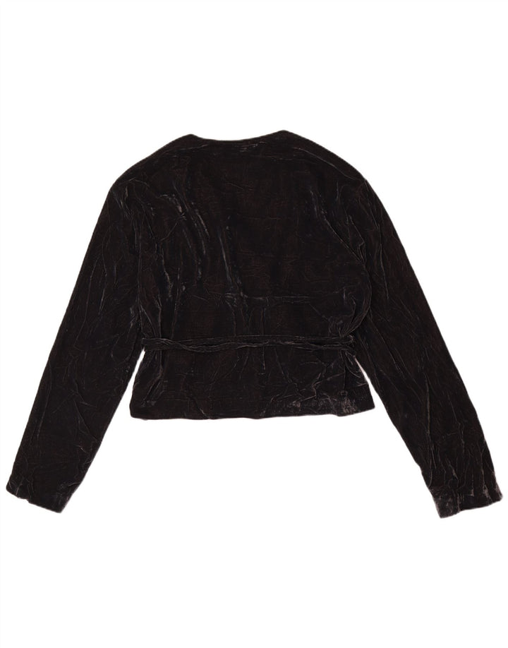 Zara Womens Wrap Velour Cardigan Top Reino Unido 14 Médio Preto Poliéster