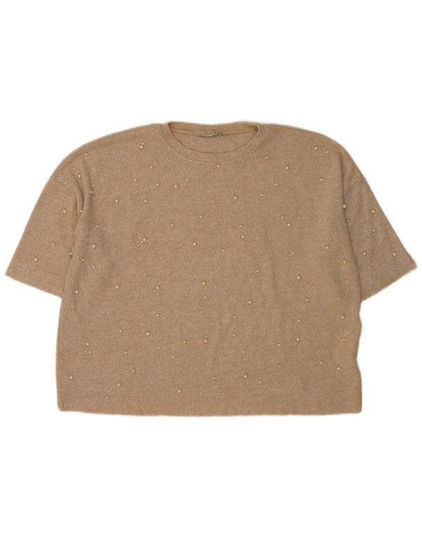 Zara Camiseta Feminina Trafaluc Oversized Top UK 14 Bege Médio Salpicado