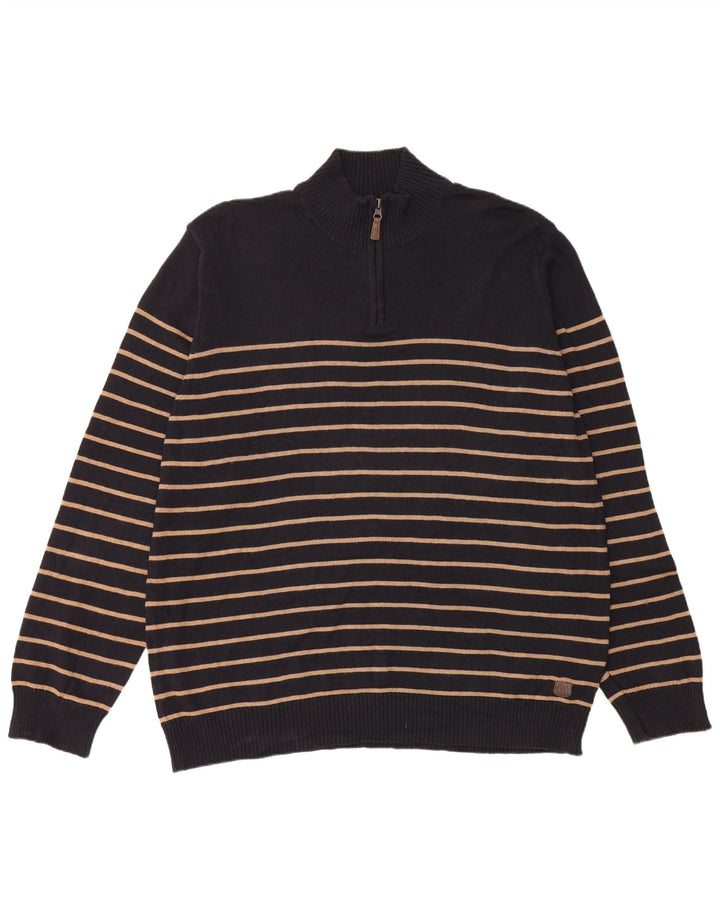 Suéter masculino BLUE HARBOR com zíper e gola 2XL de algodão listrado preto