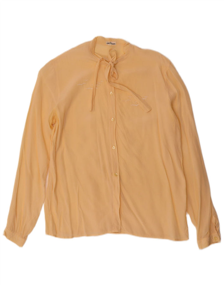 Blusa feminina vintage com gravata frontal IT 46 seda amarela grande