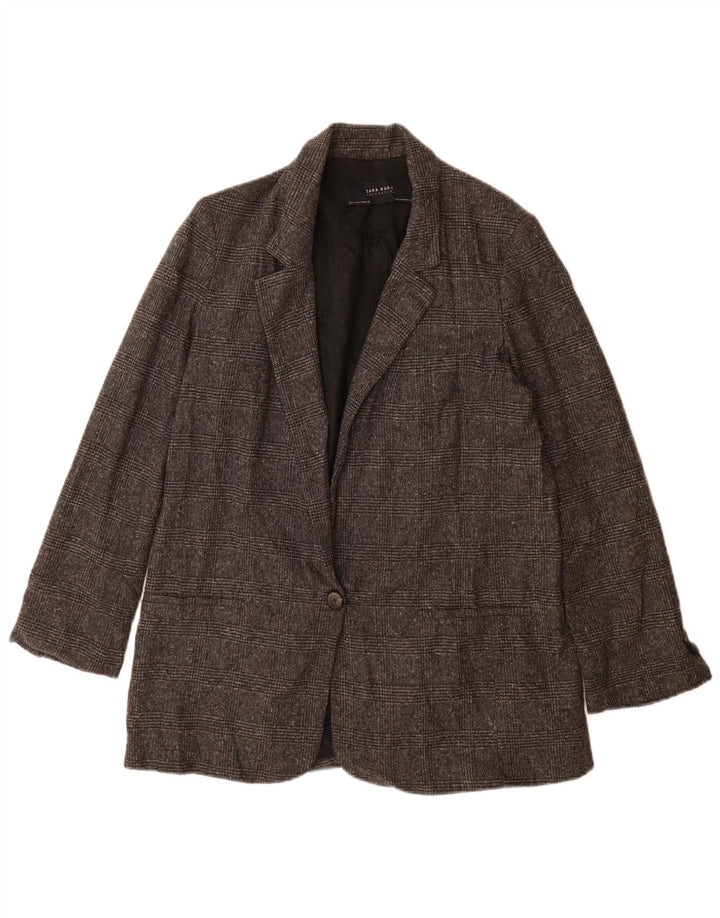 Jaqueta blazer oversized Zara feminina com 1 botão Reino Unido 10 pequeno cinza houndstooth
