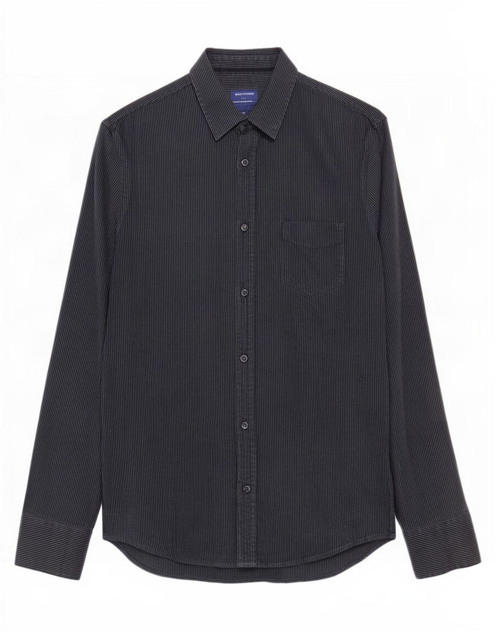 Trussardi Jeans Camisa masculina cinza médio risca de giz algodão