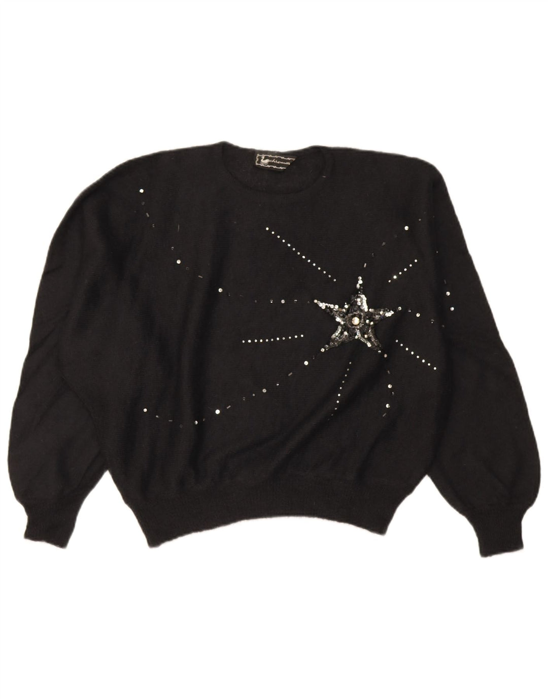 Suéter feminino vintage oversized com gola redonda IT 46 grande preto