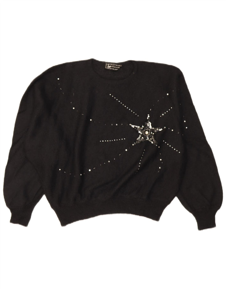 Suéter feminino vintage oversized com gola redonda IT 46 grande preto