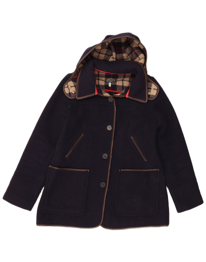 Sobretudo feminino Joules com capuz UK 12 poliéster azul marinho médio