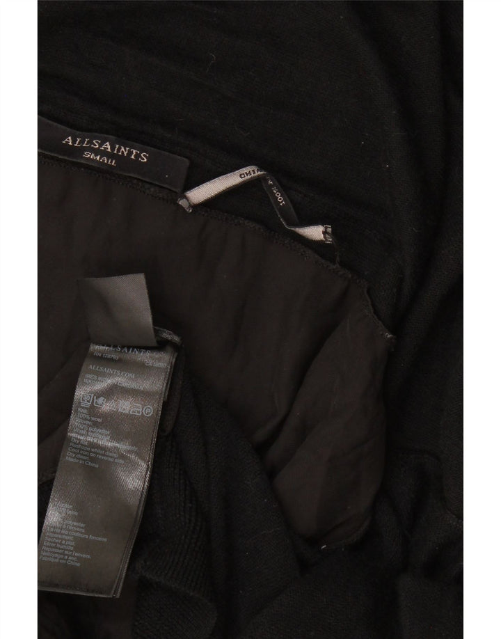 Suéter cardigã feminino assimétrico aberto ALL SAINTS Reino Unido 10 lã preta pequena