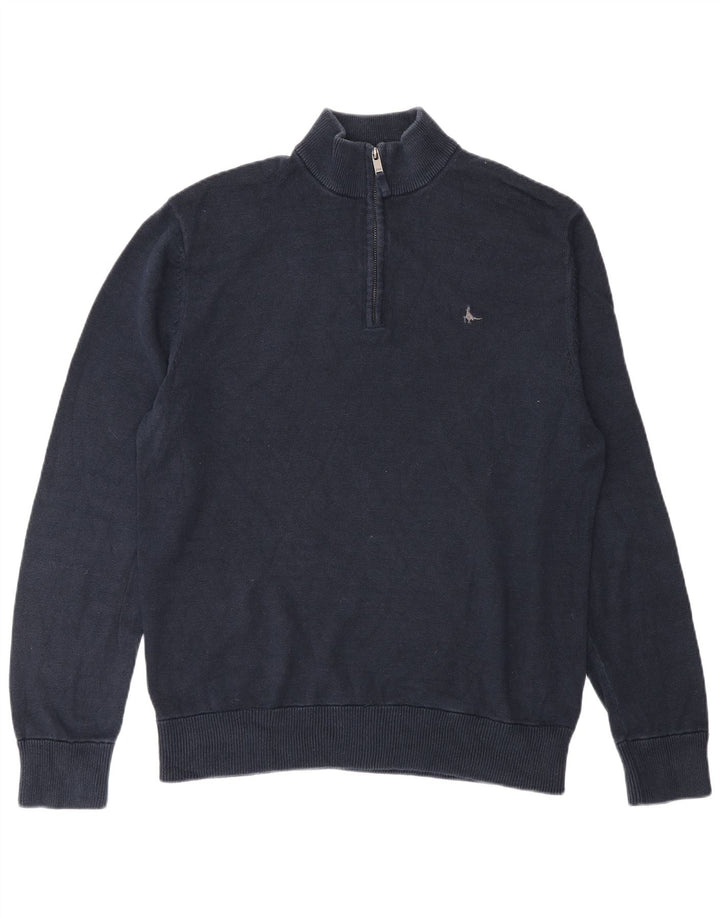 Suéter masculino Jack Wills com zíper e gola grande de algodão azul marinho