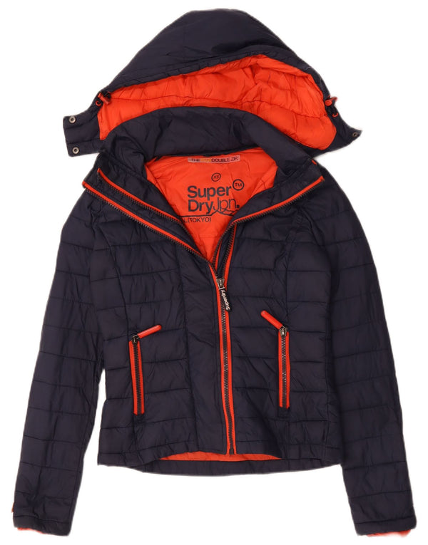 Casaco acolchoado com capuz feminino Superdry UK 6 XS azul marinho poliéster