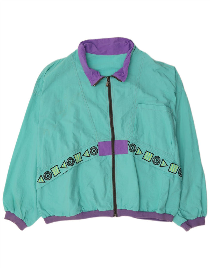 Jaqueta superior de agasalho masculino vintage XL poliamida geométrica azul