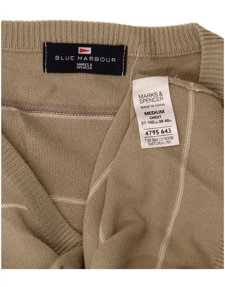 Suéter masculino Marks & Spencer Blue Harbor com decote em V médio cáqui