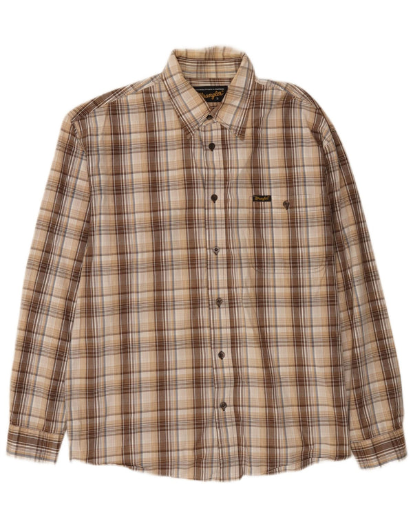 Camisa masculina Wrangler grande algodão xadrez bege