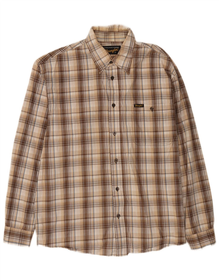 Camisa masculina Wrangler grande algodão xadrez bege