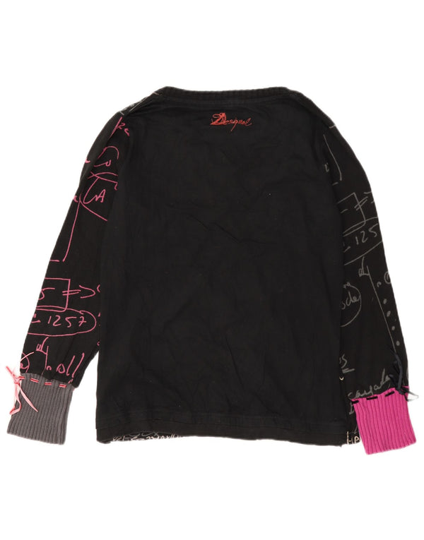 Top gráfico feminino Desigual manga comprida UK 18 XL preto algodão coração