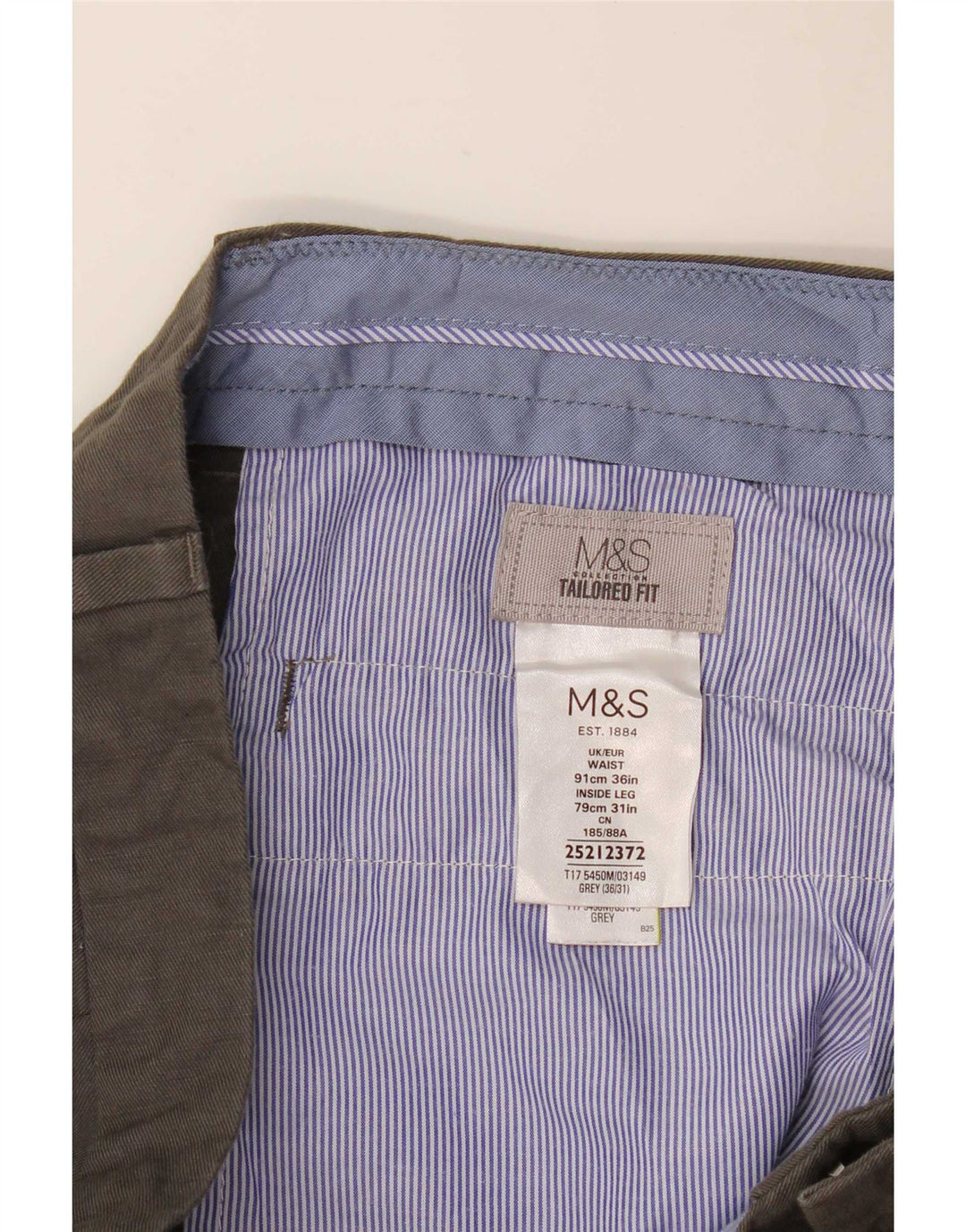 Calça Chino masculina Marks & Spencer sob medida W36 L31 cinza linho