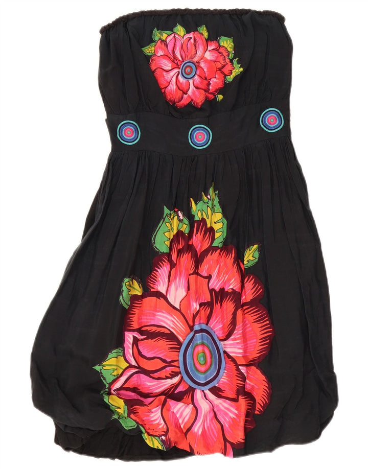 DESIGUAL Vestido feminino estampado sem alças bolha UE 38 médio preto floral
