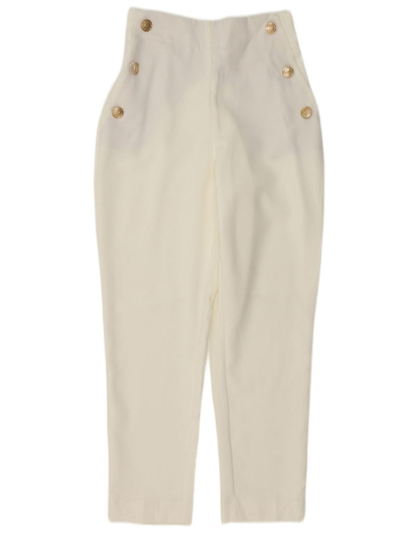 Zara Calça feminina casual cintura alta cônica XS W24 L27 poliéster branco