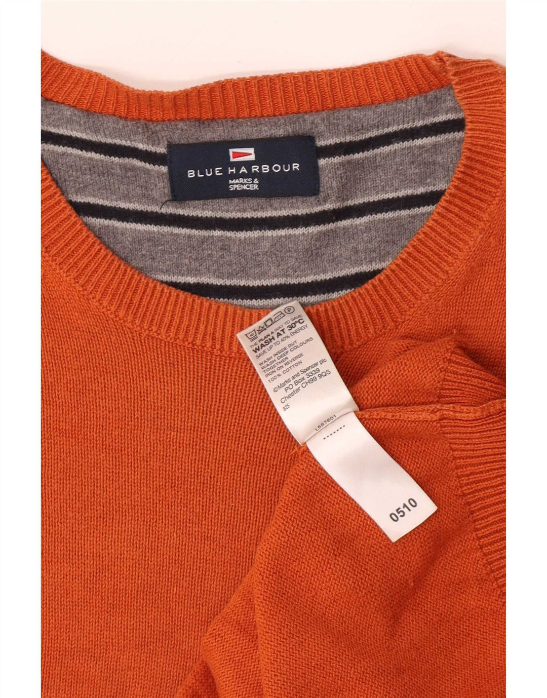 Suéter masculino Marks & Spencer Blue Harbor com gola redonda, grande laranja