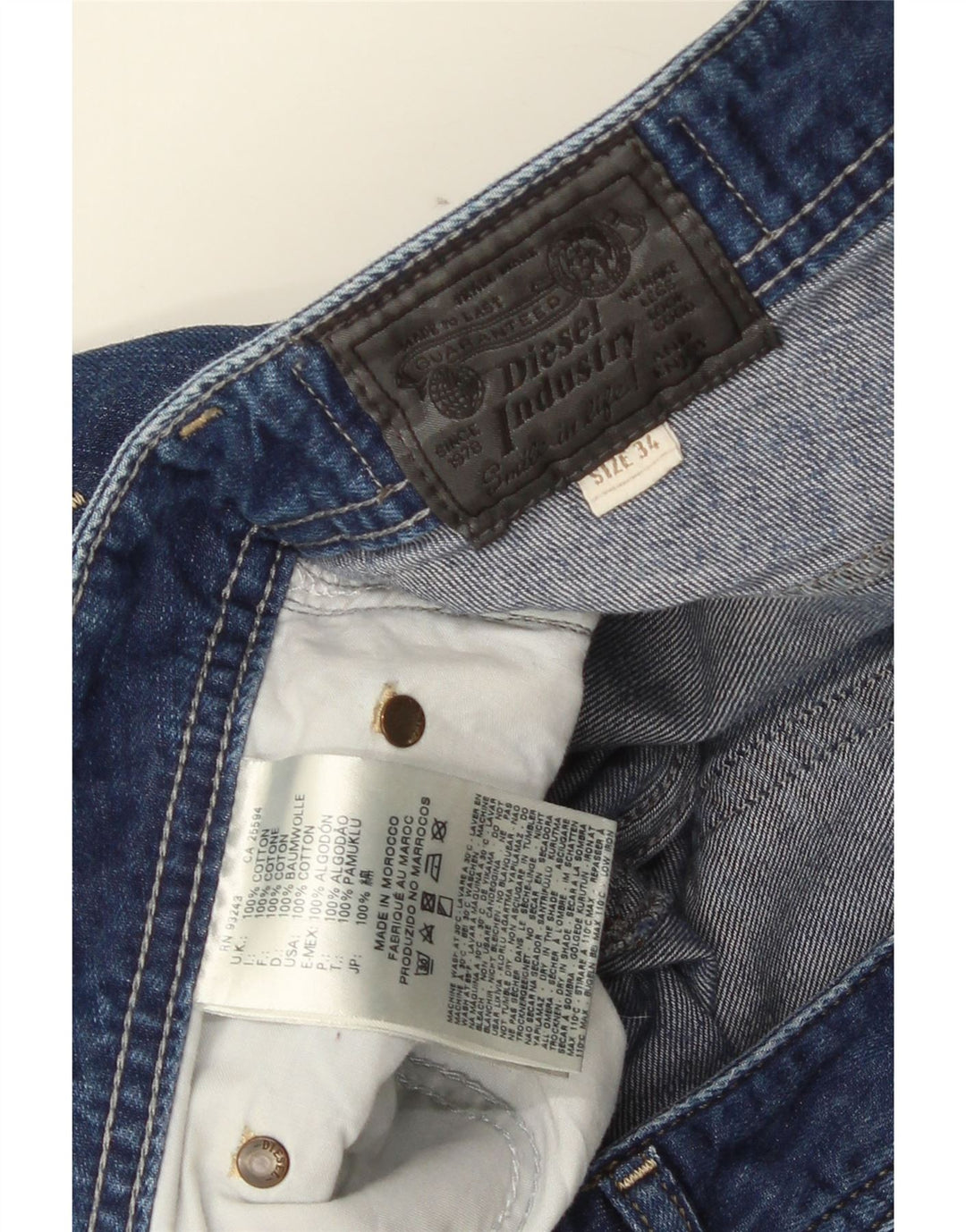 Shorts jeans feminino diesel desgastado W34 grande algodão azul