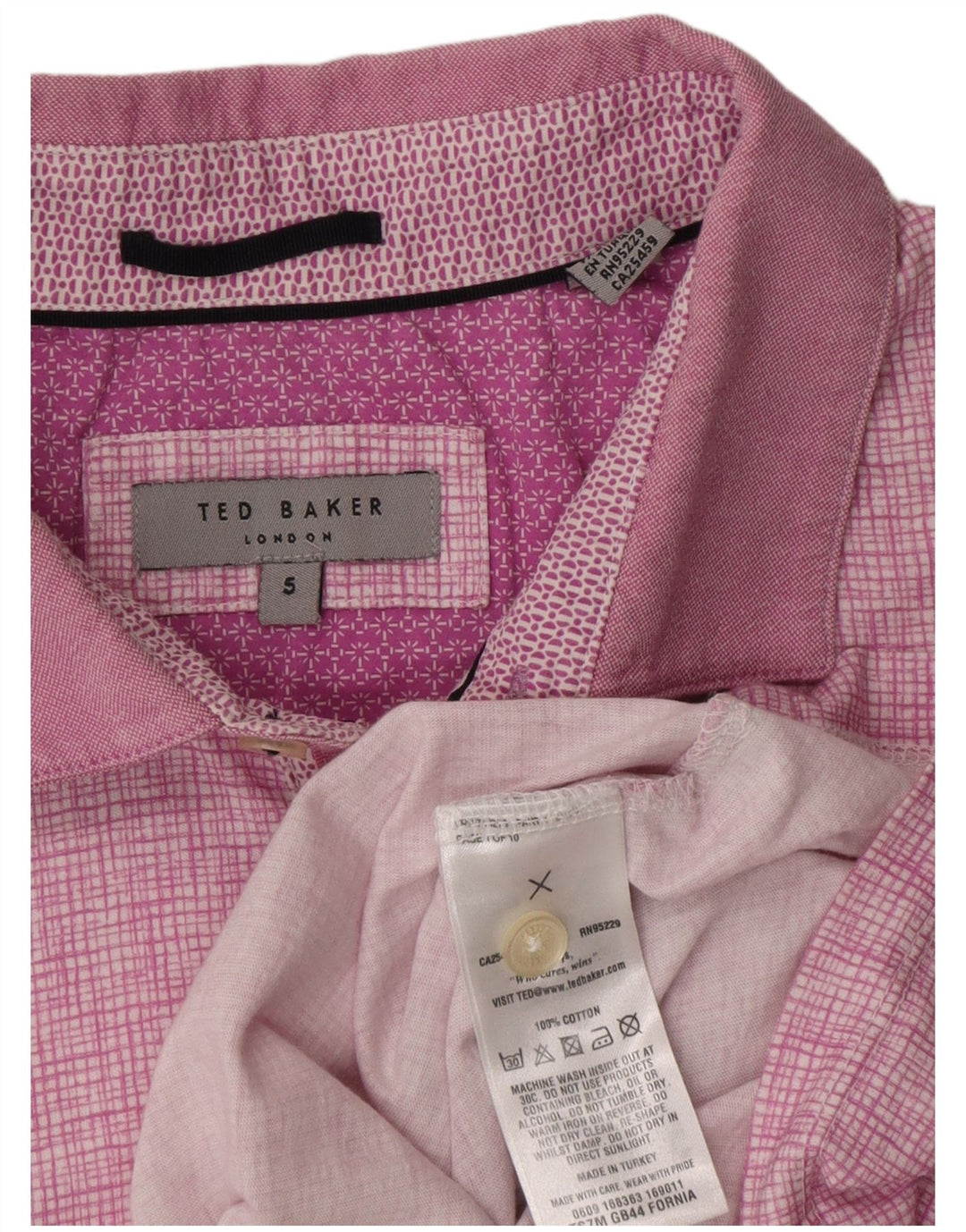 Camisa polo masculina Ted Baker tamanho 5 XL algodão xadrez roxo