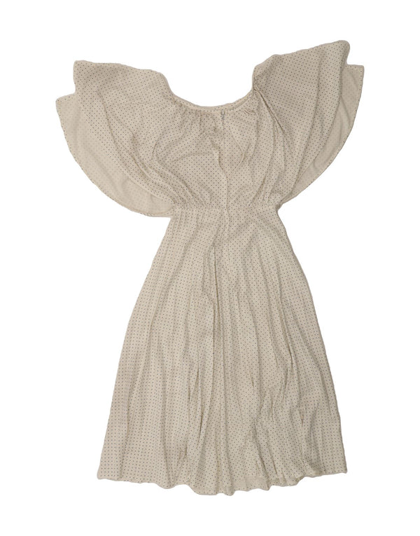 Vestido feminino vintage VINTAGE UK 16 grande poliéster manchado branco