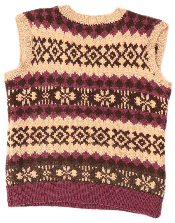 Regata feminina vintage com colete curto UK 12 médio bege Fair Isle