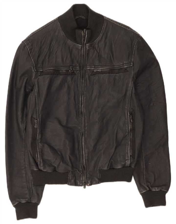 Jaqueta de couro masculina vintage IT 50 grande couro preto