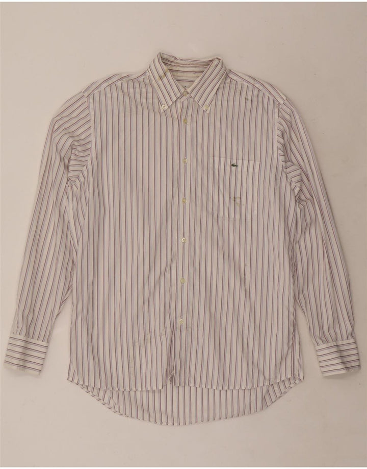 Camisa masculina Lacoste tamanho 42 grande algodão listrado branco