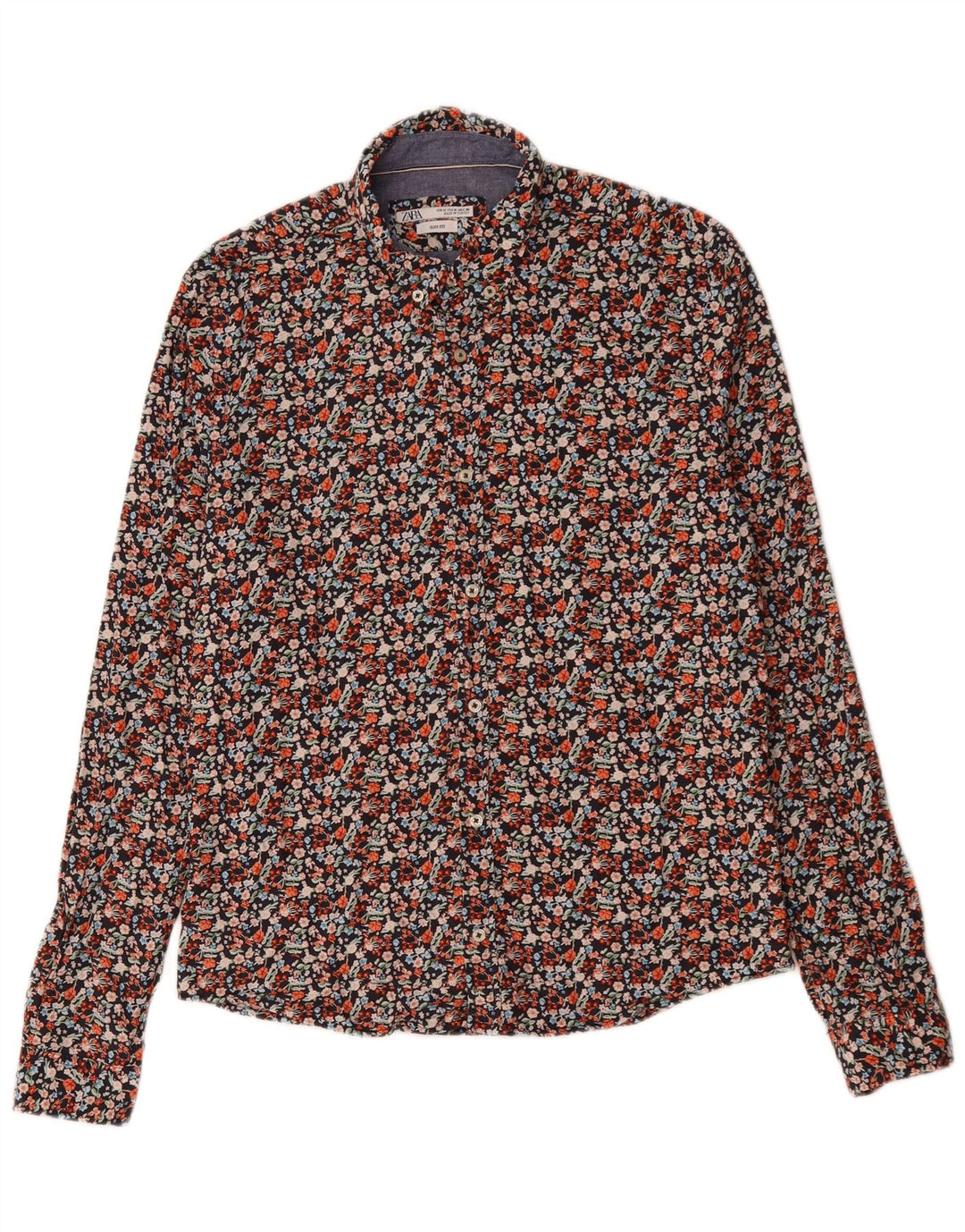 Camisa masculina Zara Slim Fit média floral multicolorida