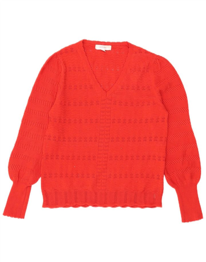 Suéter feminino Marks & Spencer com decote em V Reino Unido 14 poliéster vermelho médio