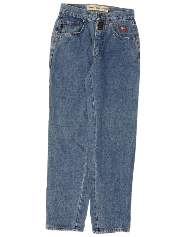 Calça jeans feminina selvagem cintura alta W30 L31 algodão azul