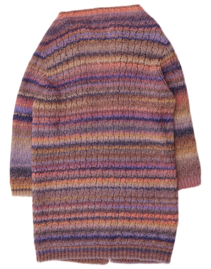 VINTAGE Womens Longline Cardigan Sweater UK 14 Large Multicoloured Striped