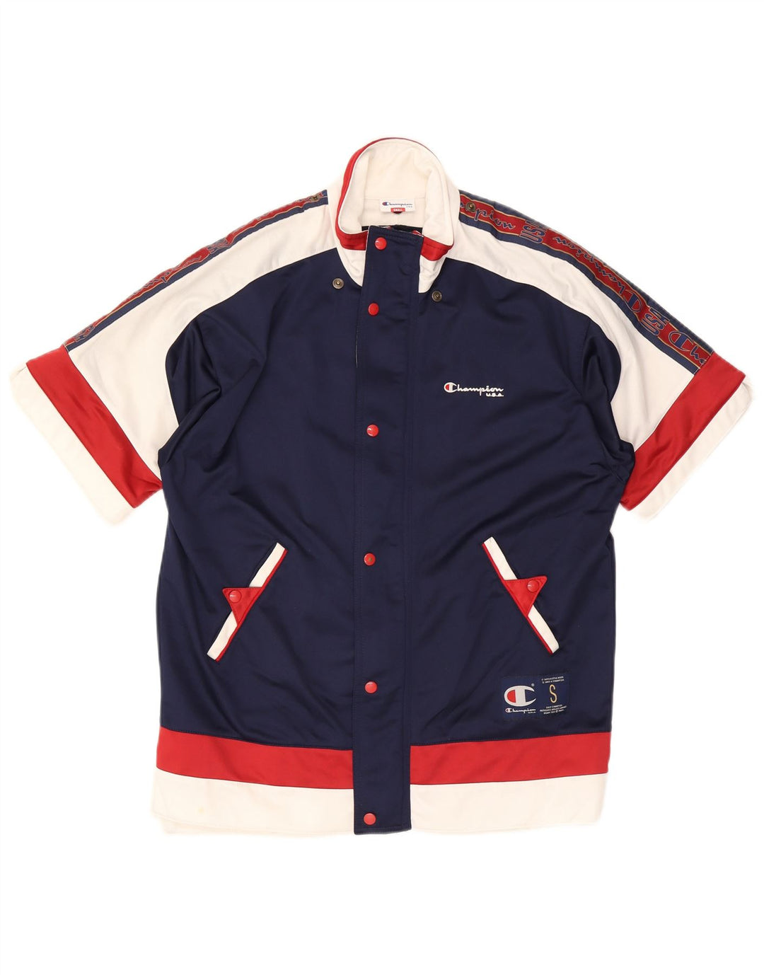 Jaqueta masculina Champion de manga curta com top pequeno azul marinho Colourblock