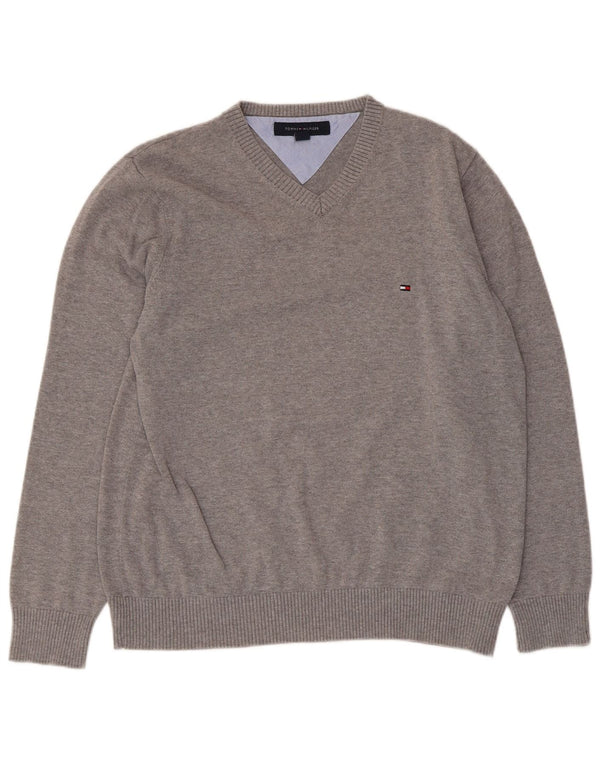 Suéter feminino Tommy Hilfiger com decote em V UK 14 cinza médio