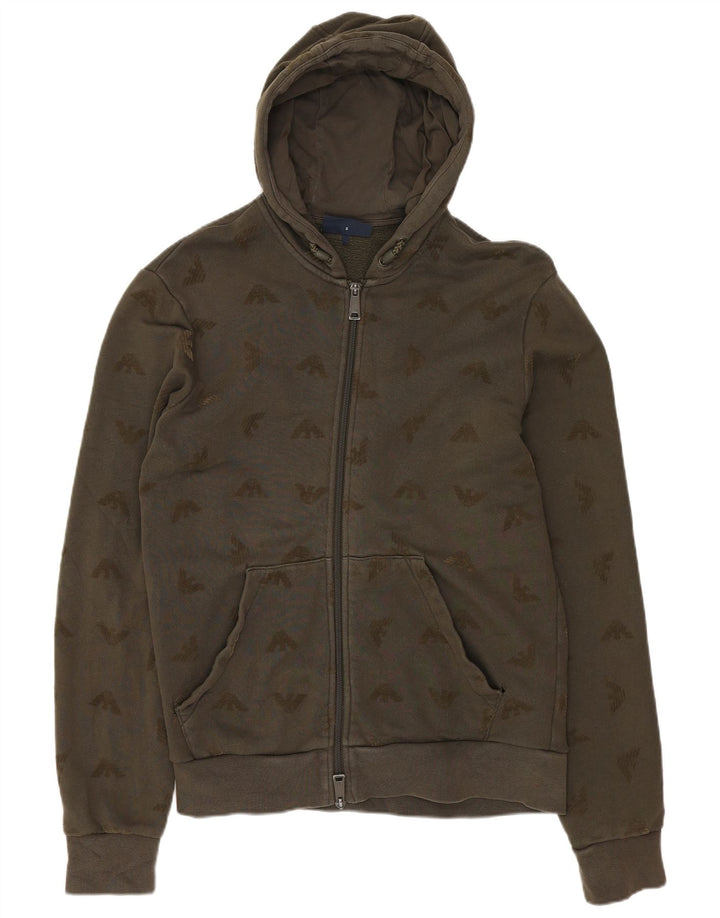 Suéter masculino Armani Jeans com capuz e zíper gráfico pequeno algodão cáqui