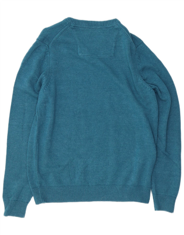 Suéter masculino IZOD com decote em V de algodão azul médio