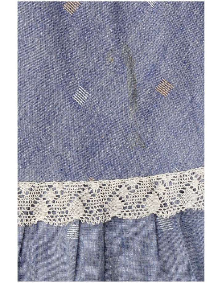 Saia maxi feminina vintage W28 médio azul manchado