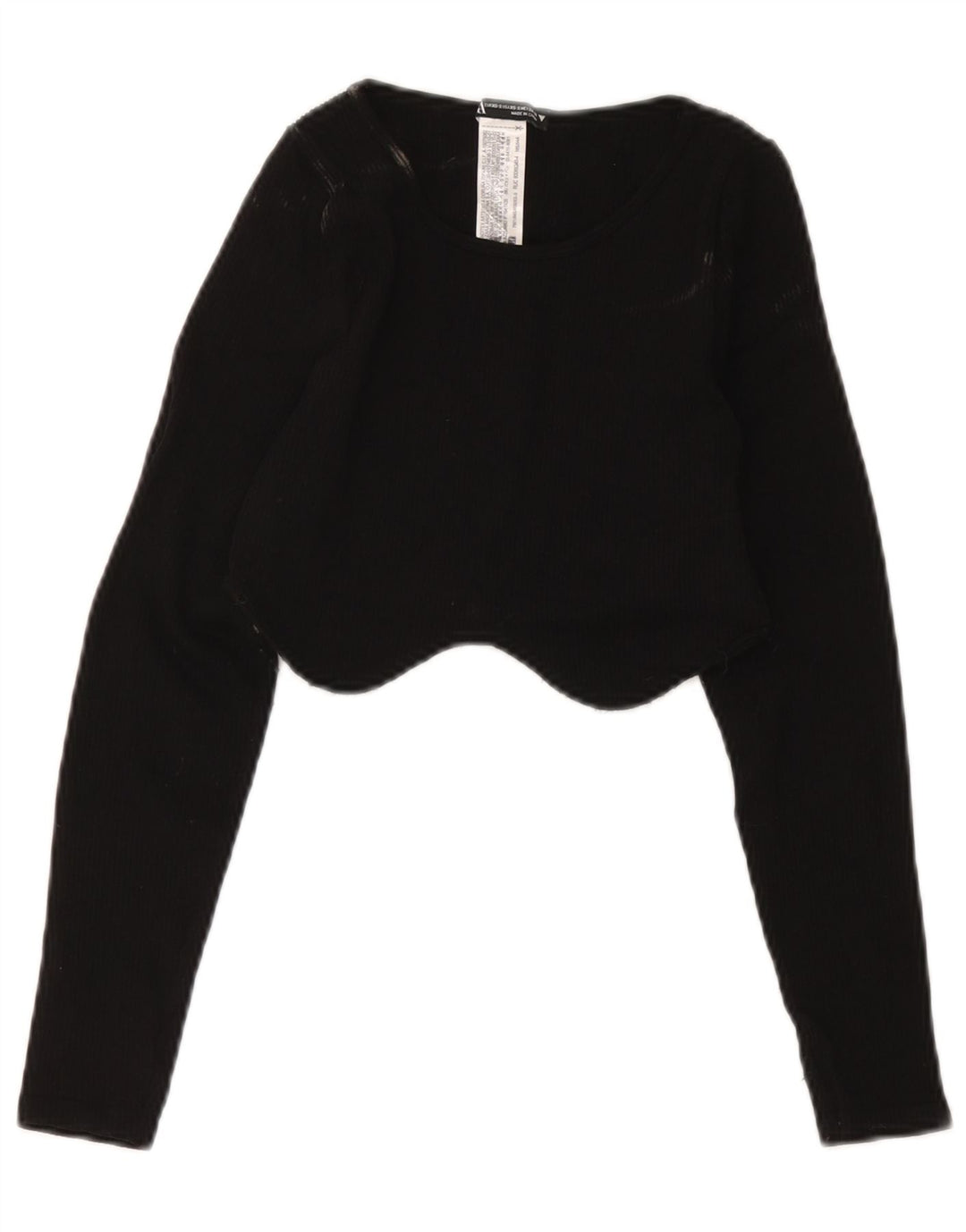 Zara Crop Top Feminino Manga Longa UK 4 XS Preto Poliamida