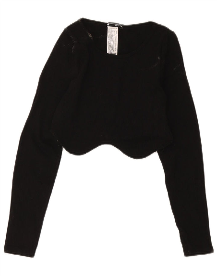 Zara Crop Top Feminino Manga Longa UK 4 XS Preto Poliamida