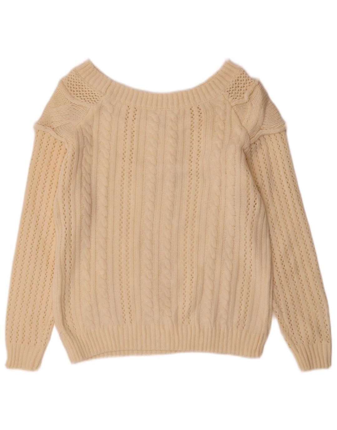 Suéter feminino vintage com gola canoa UK 12 médio off white