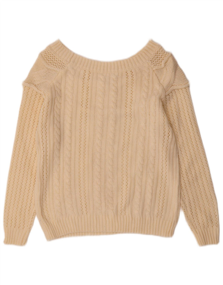 Suéter feminino vintage com gola canoa UK 12 médio off white