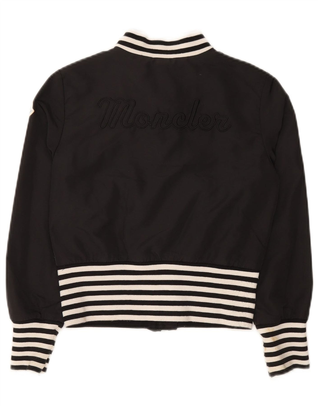 Moncler Jaqueta Bomber Feminina Crop 9-10 Anos Poliamida Listrada Preta