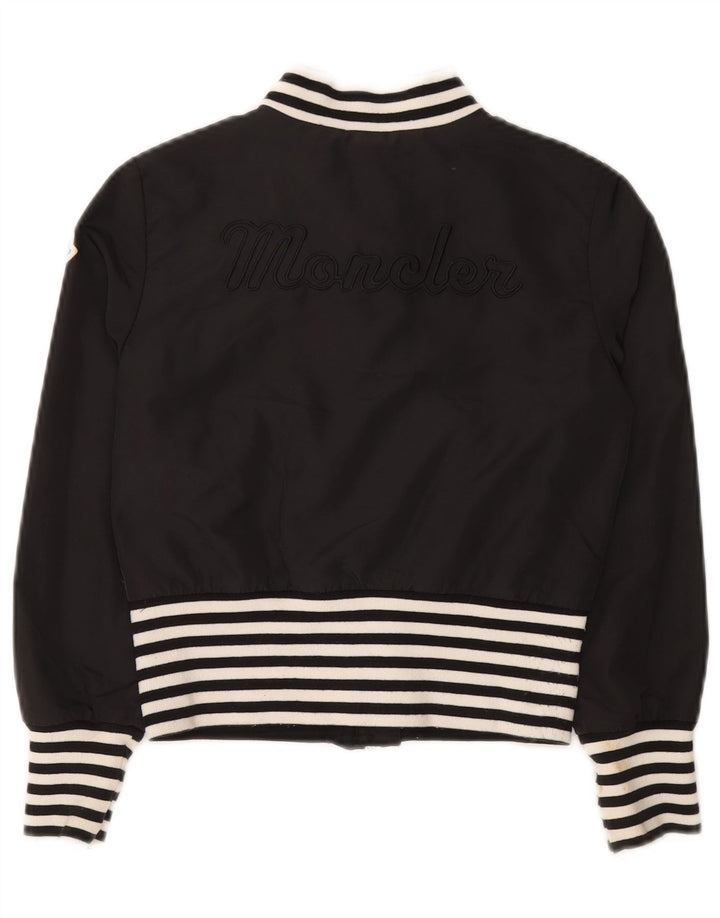Moncler Jaqueta Bomber Feminina Crop 9-10 Anos Poliamida Listrada Preta