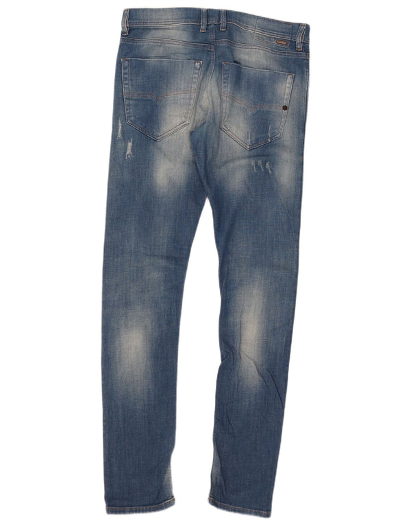 Diesel Mens Tepphar Distressed Carrot Slim Jeans W30 L32 Azul Algodão