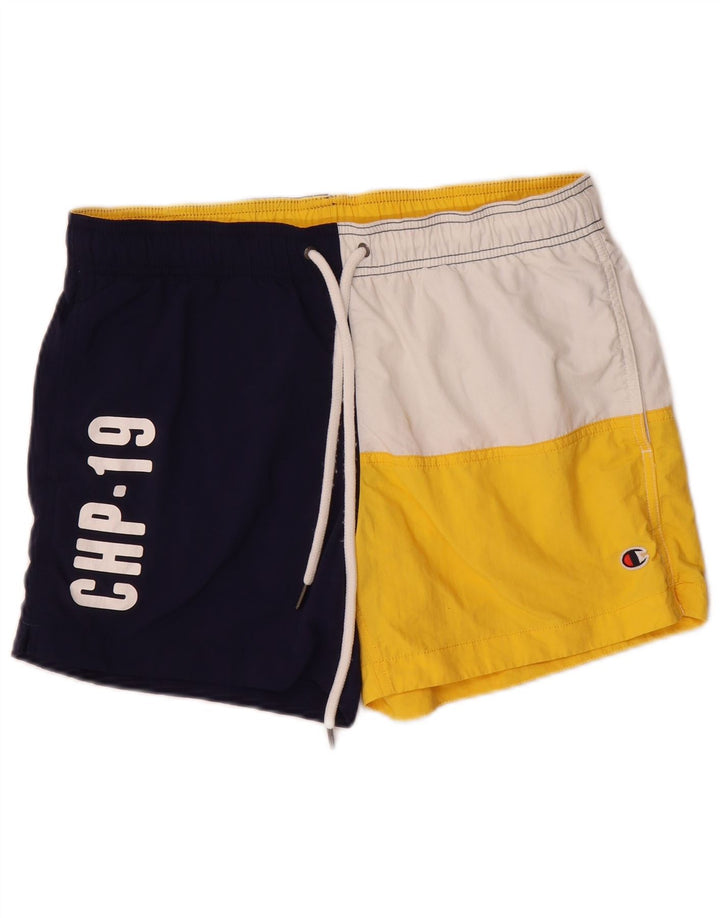 Shorts de natação masculino Champion Graphic azul marinho médio bloco colorido