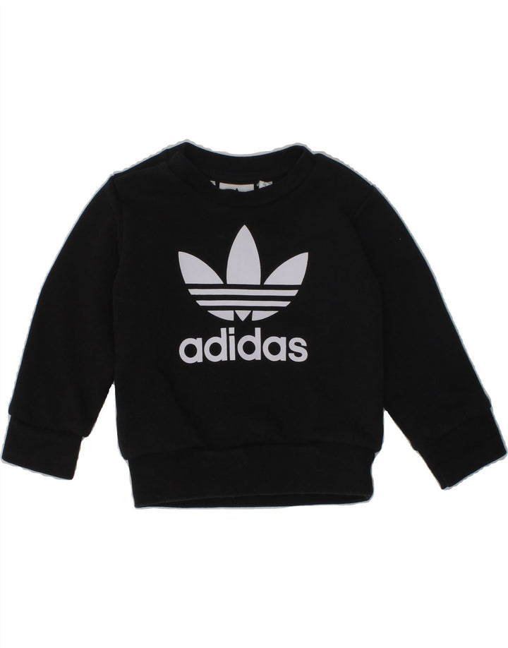 ADIDAS Baby Boys Graphic Sweatshirt Jumper 3-6 Months Black Cotton | Vintage Adidas | Thrift | Second-Hand Adidas | Used Clothing | Messina Hembry 