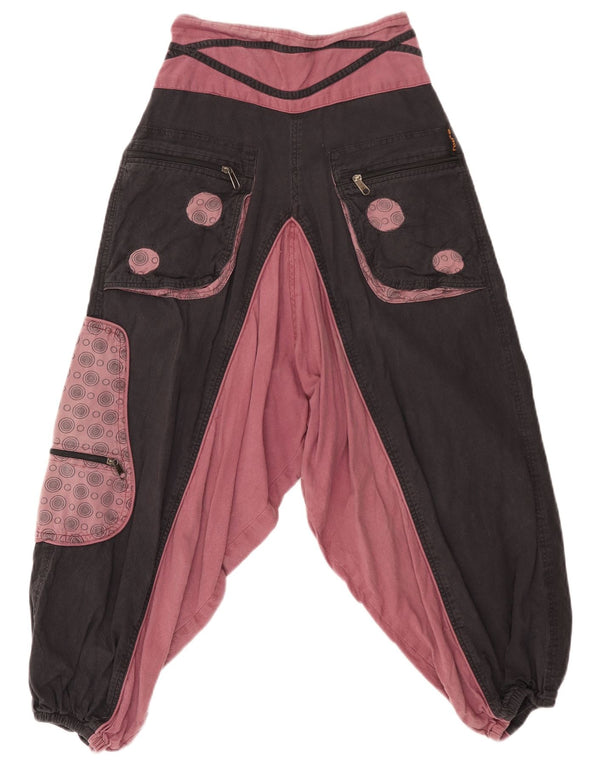 Guru feminino joggers harem calças médio W28 L23 preto colorblock algodão