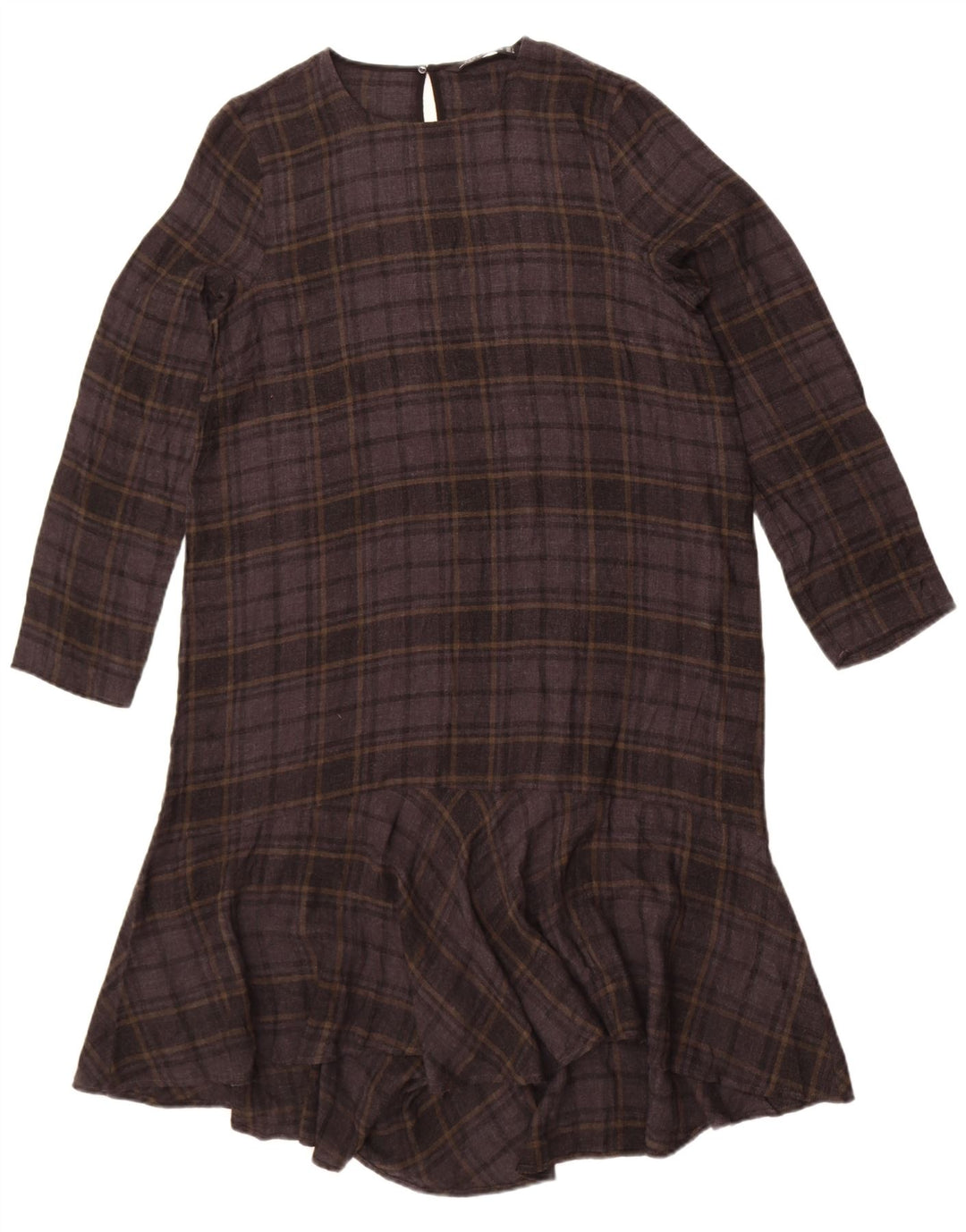 Vestido feminino Zara de manga comprida com cintura baixa Reino Unido 14 grande xadrez cinza